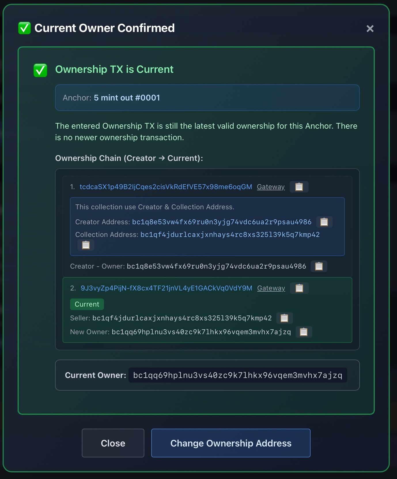 Change Owner-Address Screenshot